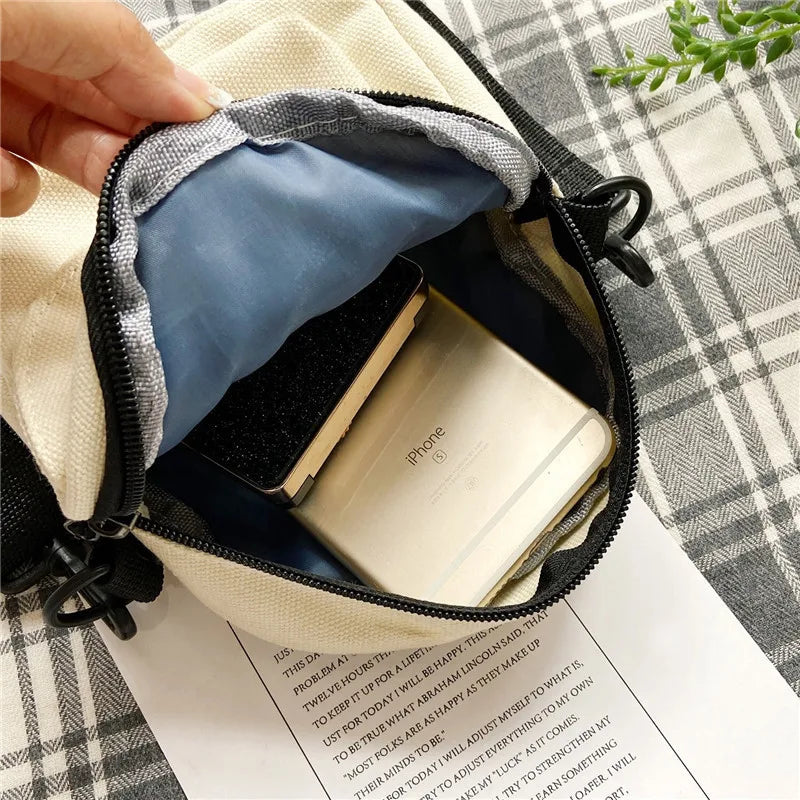 Canvas Crossbody Phone Bag with Cute Bear Plush Pins