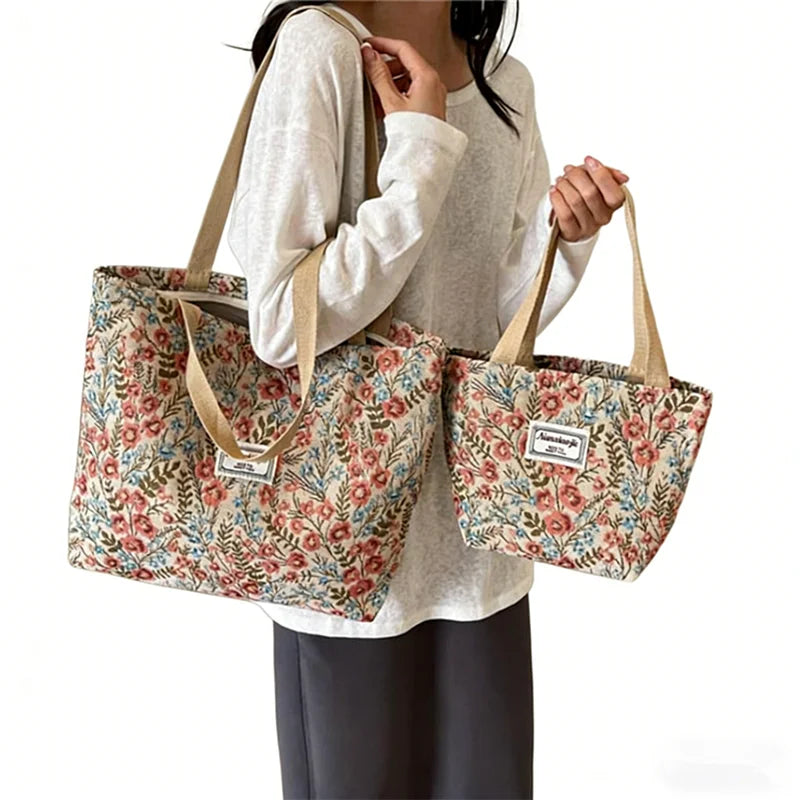 Floral Canvas Tote Bag with Blossom Pattern