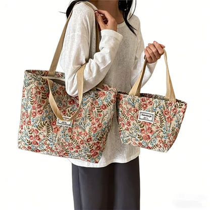 Floral Canvas Tote Bag with Blossom Pattern