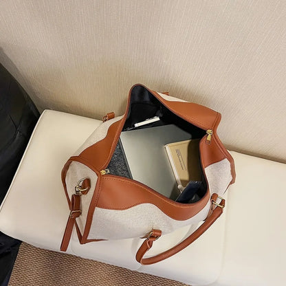 Large Travel Duffle Bag for Women – Vintage Canvas & PU Leather Weekender