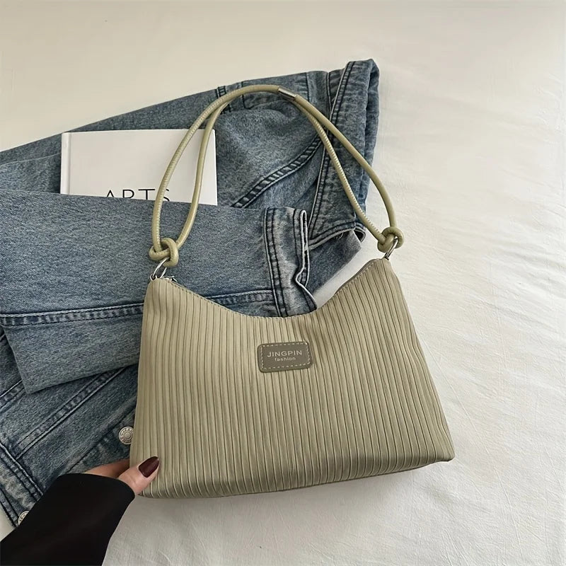 Pleated Shoulder Bag – Lightweight Textured Underarm Tote