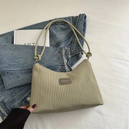 Pleated Shoulder Bag – Lightweight Textured Underarm Tote