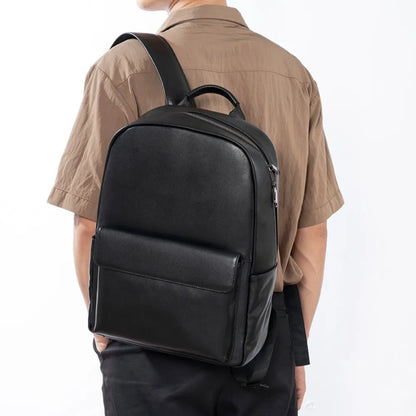 Waterproof School Bag Simple Men S Genuine Leather High-Quality Travel Backpack 15 6-Inch Laptop