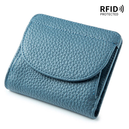 Women Genuine Leather Mini Wallet Rfid Folding Simple Ultra-Thin Small Soft Cowhide Female Card