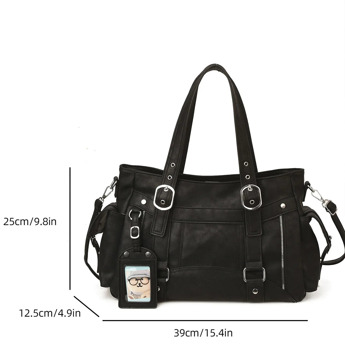 Commute Y2k Women Tote Bag Soft Pu Leather Metal Shoulder Large Capacity Multi Pocket Handbag