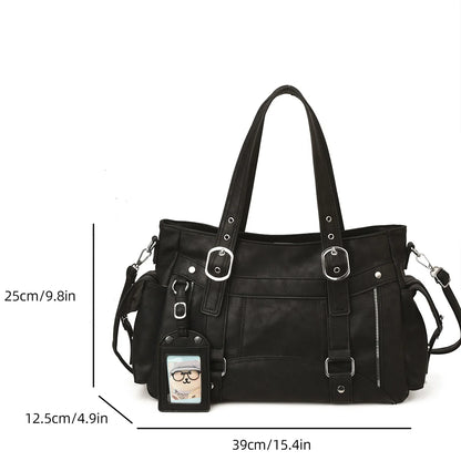 Commute Y2k Women Tote Bag Soft Pu Leather Metal Shoulder Large Capacity Multi Pocket Handbag