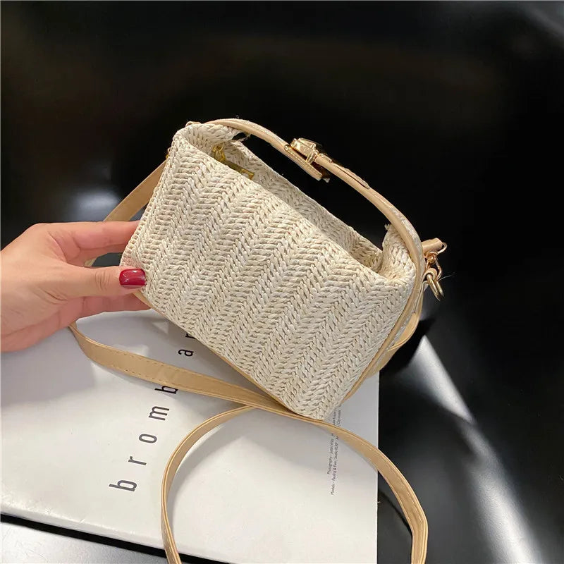 Homefish Summer Small Straw Handbag Trendy Shoulder Bag Woven Bucket Crossbody Casual Seaside Beach