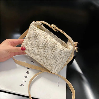 Homefish Summer Small Straw Handbag Trendy Shoulder Bag Woven Bucket Crossbody Casual Seaside Beach