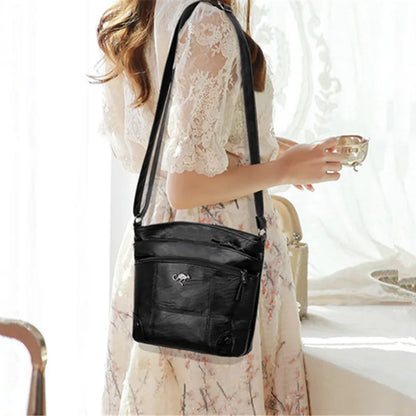 Retro Soft Leather Crossbody Bag – Multi-Pocket Shoulder Bag
