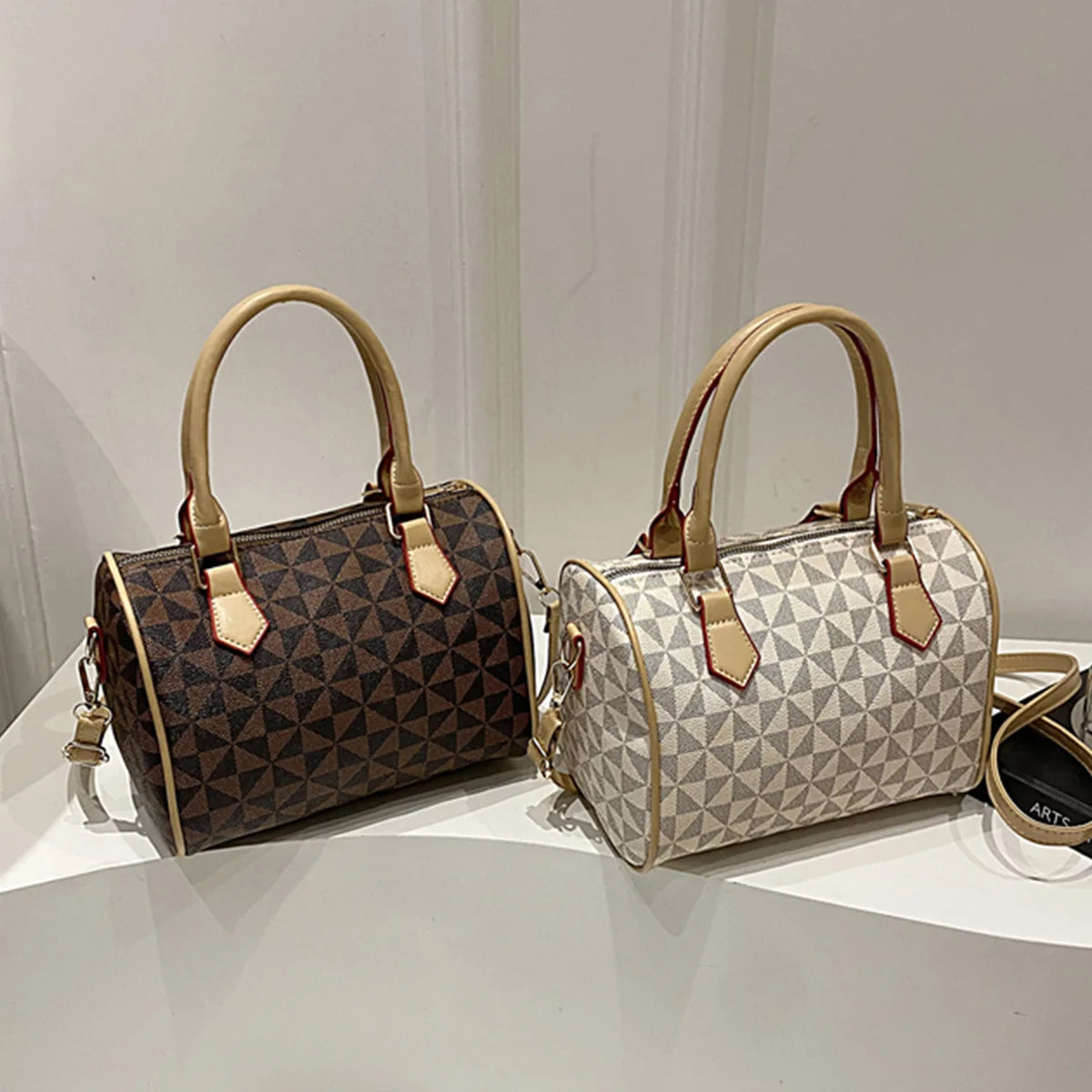 Business Crossbody Bag Windmill Print Pu Color Block Trim Large Capacity Zipper Adjustable Strap
