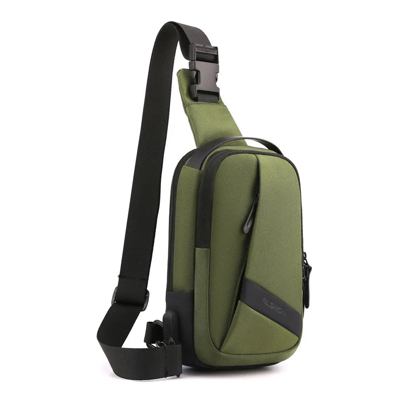 Men S Large Capacity Single Shoulder Chest Pack Usb Charging Backpack Oblique Cross Waterproof