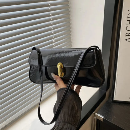 Patent Leather Underarm Bag – Chic Baguette Shoulder Bag