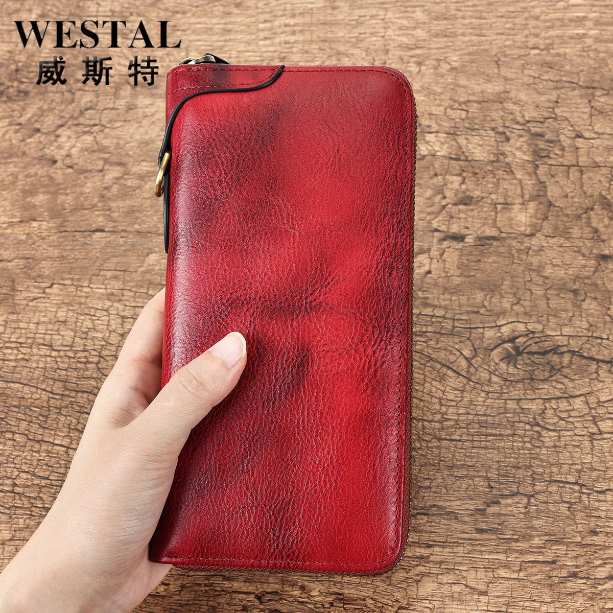 Genuine Leather Long Vintage Handcrafted Wallet Cowhide Zipper