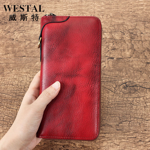 Genuine Leather Long Vintage Handcrafted Wallet Cowhide Zipper