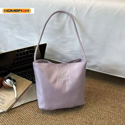Embroidered Nylon Bucket Bag Japanese Style Commuter Single Shoulder Bag