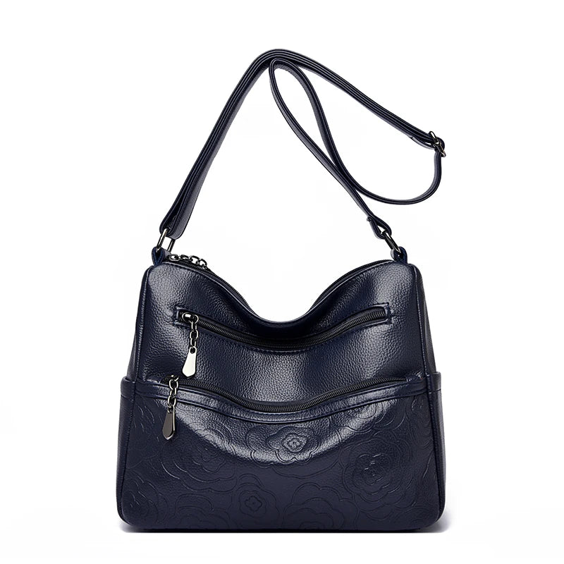 Embossed Floral Crossbody Bag for Women – Multi-Pocket
