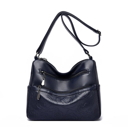 Embossed Floral Crossbody Bag for Women – Multi-Pocket