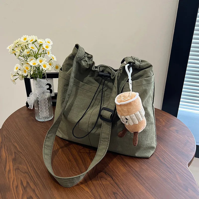 Waterproof Nylon Drawstring Bucket Bag – Pleated Crossbody Shoulder Bag