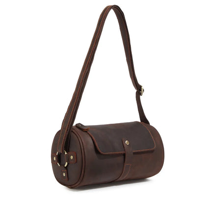 Crazy Horse Leather Men S Top Layer Cowhide Cylinder Bag Genuine Leather Retro Single-Shoulder Bag