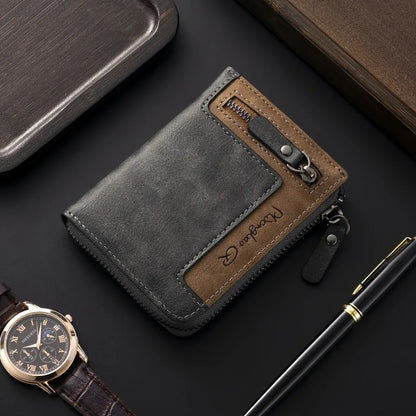 Men's Leather Bifold Wallet – Multi-Card Slots & Zipper Coin Pocket