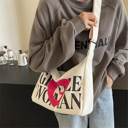Encrypted Padded Letters Canvas Bag Fashionable Gentlewoman Shoulder Chic Pattern Daily Use Work