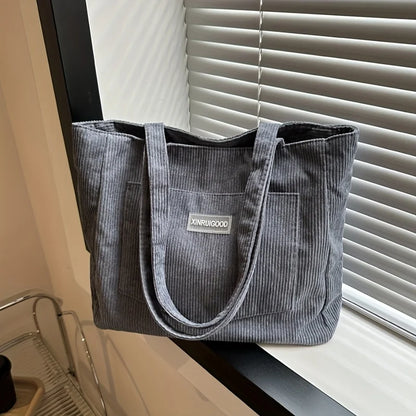 Corduroy Tote Bag for Women – Large Capacity, Machine Washable