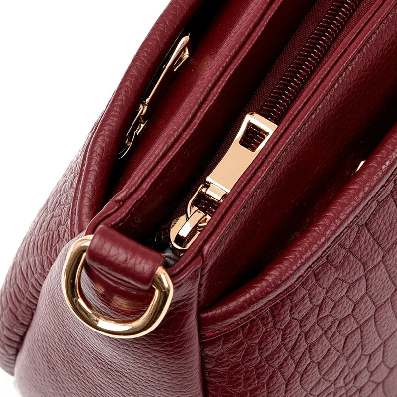 Stone Embossed Shoulder Bag Multi-Layer Large Capacity Lady Commuting Mom Crossbody