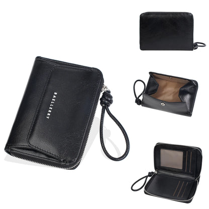 Japanese-Style Coin Pocket Card Holder Oil-Wax Leather Hand-Held Ladies Wallet