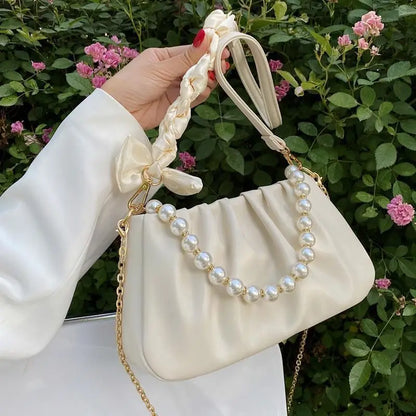 Pearl Pleated Cloud Underarm Bag Versatile Large-Capacity Single-Shoulder Crossbody Bag