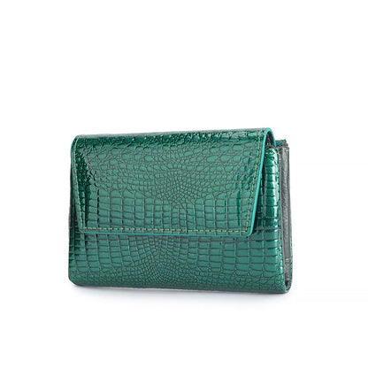 Glossy Genuine Leather Short Wallet Women High-End Lacquered Magnetic Buckle Wallet