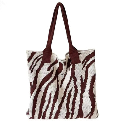 Striped Knitting Bag Commuter Large Capacity Tote Bags Woven Handbag Shoulder Bag Women Daily Use