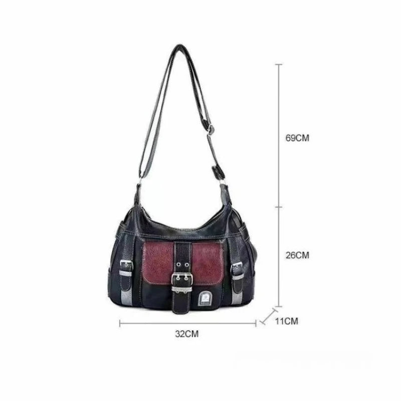 Vintage Leather Crossbody Bag – Y2K Large Capacity Shoulder Bag