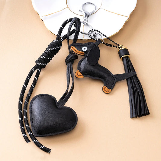 Y2K Heart & Dachshund Tassel Keychain Bag Charm