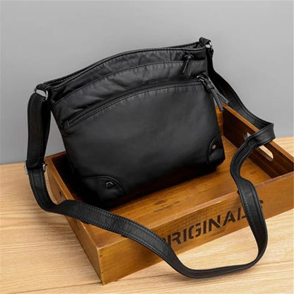 Soft Leather Crossbody Bag – Multi-Pocket Shoulder Messenger Purse