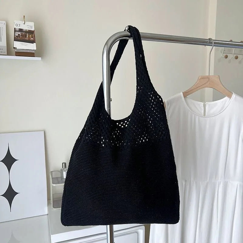 Summer Beach Tote Shoulder Bag Straw Weav Handbag Large Capacity Vacation Weaving Hollow Bags Women