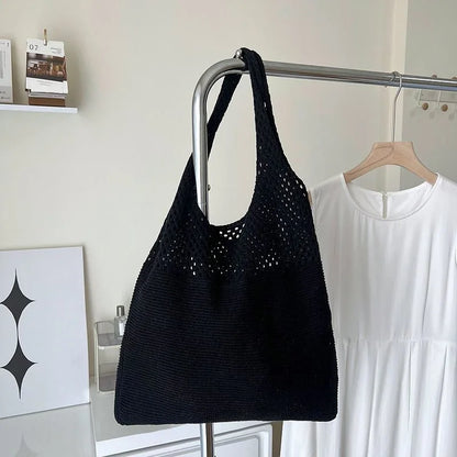 Summer Beach Tote Shoulder Bag Straw Weav Handbag Large Capacity Vacation Weaving Hollow Bags Women