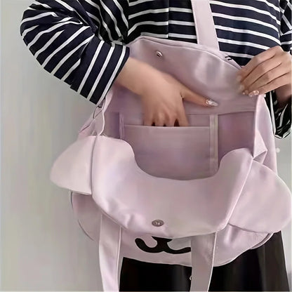 Cute Cartoon Bear Canvas Tote Bag Double-Sided Shoulder Bag Large Capacity Shopper Bag Women