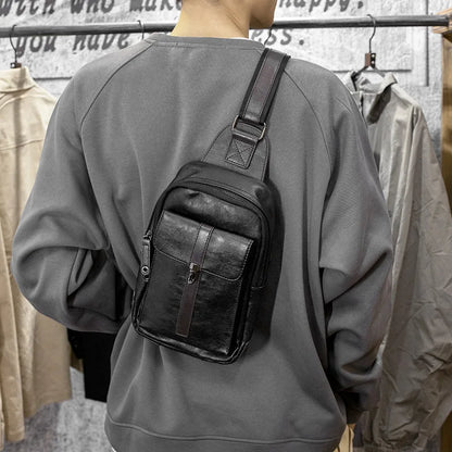 Pu Leather Men S Crossbody Bag Simple Multi-Functional Chest Bag Commuting Portable Waterproof