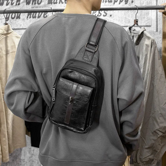 Pu Leather Men S Crossbody Bag Simple Multi-Functional Chest Bag Commuting Portable Waterproof