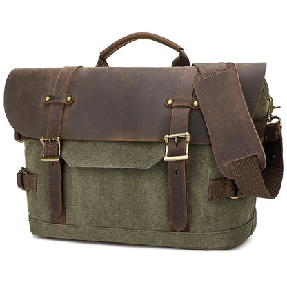 Men S Women Casual Canvas Crazy Horse Leather Spliced Large-Capacity Waterproof Travel