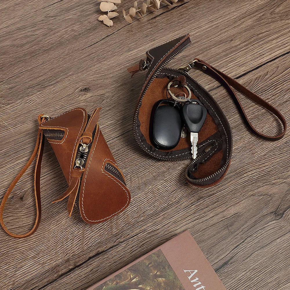 Top-Grain Cowhide Car Key Waist Bag Genuine Leather Waist Strap Bag Door Key Hand-Held Cowhide Small