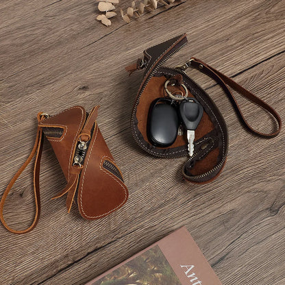 Top-Grain Cowhide Car Key Waist Bag Genuine Leather Waist Strap Bag Door Key Hand-Held Cowhide Small