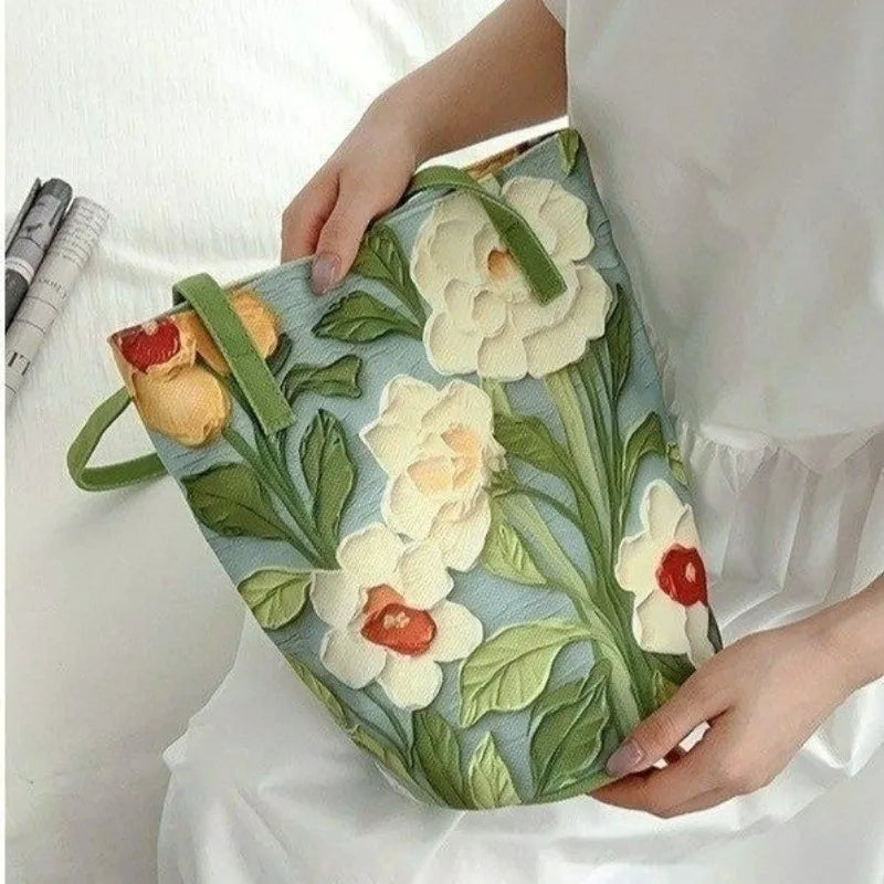 Floral Canvas Tote Bag for Women – Large Capacity Shoulder Bag