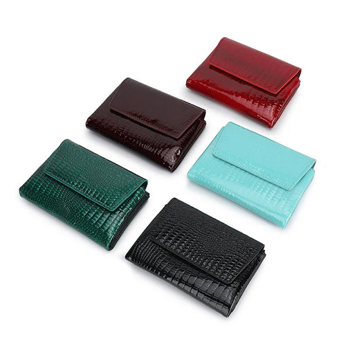Glossy Genuine Leather Short Wallet Women High-End Lacquered Magnetic Buckle Wallet