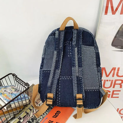 Lazy Cowboy Schoolbag Student Shoulder Wash Retro Stitching Large Capacity Backpack