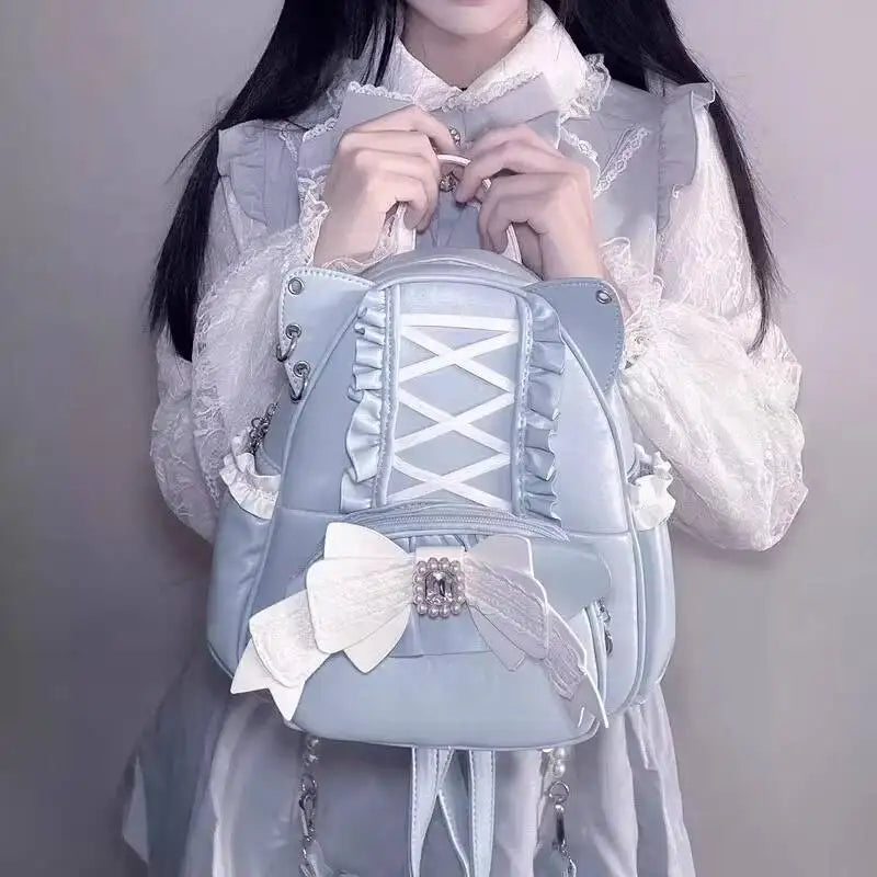 Cat Ear Backpack for Women – Lolita Lace Bow Y2K Punk Knapsack