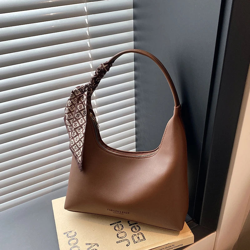 Ladies Retro Handbag Letter Logo Accent Detachable Scarf Light Carry Durable Zipper Spacious Daily