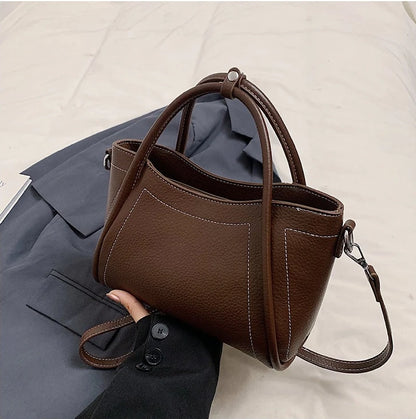 Leather Tote Bag – Vintage Top Handle Crossbody Handbag for Women