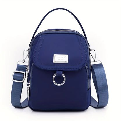 Mini Crossbody Bag for Women – Nylon Multi-Zip Shoulder Purse with Top Handle