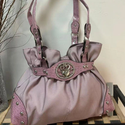 Sweet Cool Green Underarm Bag Y2k Girls Pu Leather Large Capacity Shoulder Tote Women Fairycore
